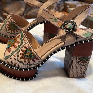 Floral Embellished Block Heels